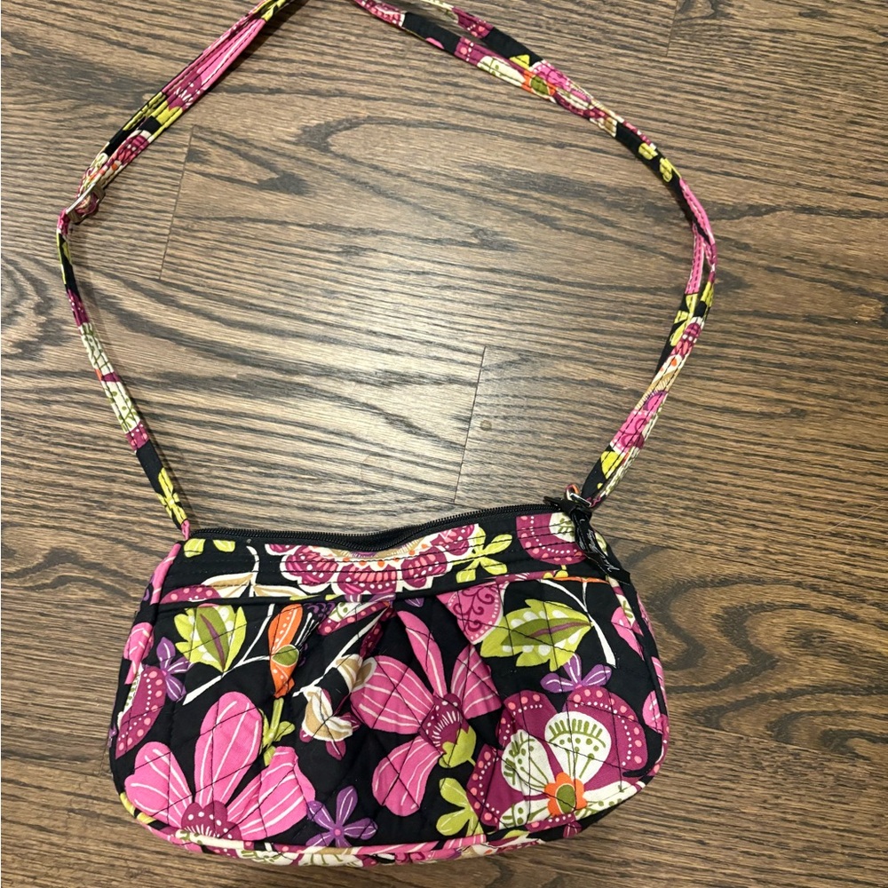 Vera Bradley Pink and Black Crossbody Bag with Floral Design